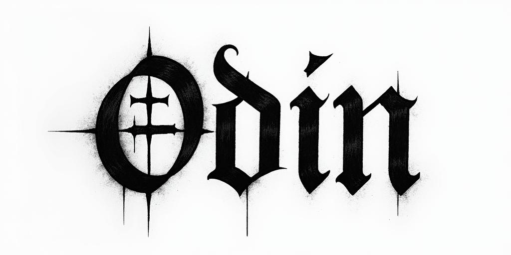 Son Of Odintext-based tattoo, gothic font ultra-realistic, perfectly placed, high-quality font design, photo-realistic shading, 8k, high quality, finely detailed typography - Variation 18