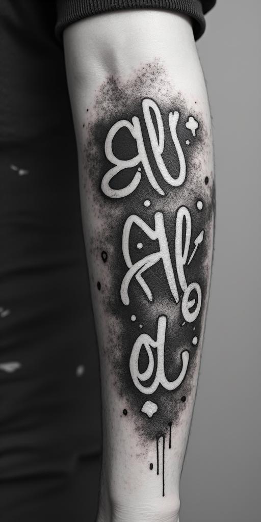 All for not studyingin graffiti style tattoo, featuring bold and dynamic street art elements, spray-paint texture with exaggerated lines and expressive, chaotic brushstrokes, intricate lettering incorporated with graffiti tags, symbols like hearts, stars, and wings - Variation 5