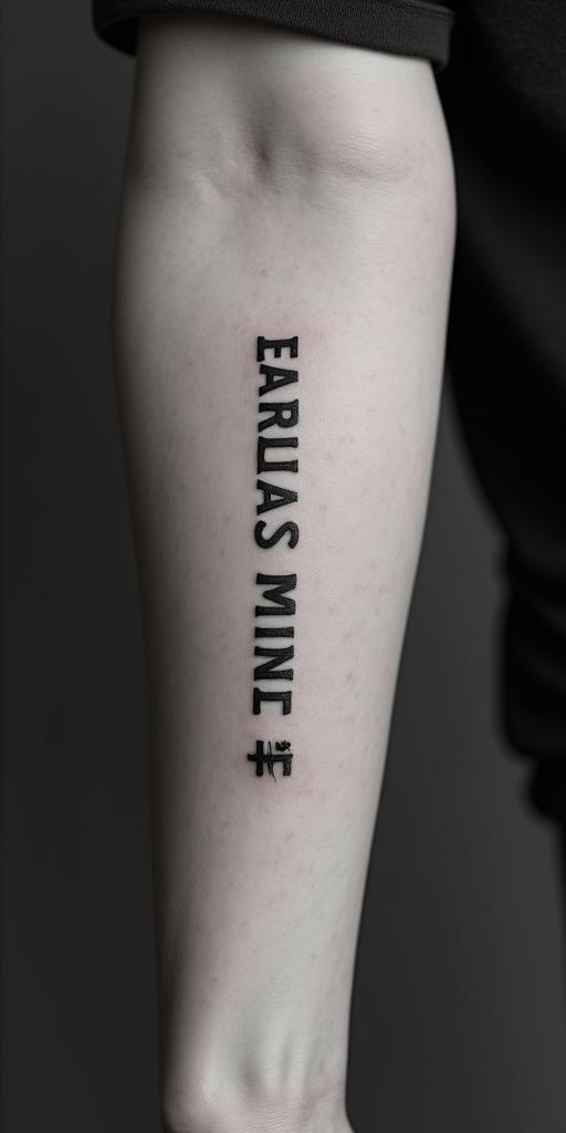 Everything for Not Studyingminimalist text-based tattoo, Monospace font ultra-realistic, perfectly placed, high-quality font design, photo-realistic shading, 8k, high quality, finely detailed typograph - Variation 2