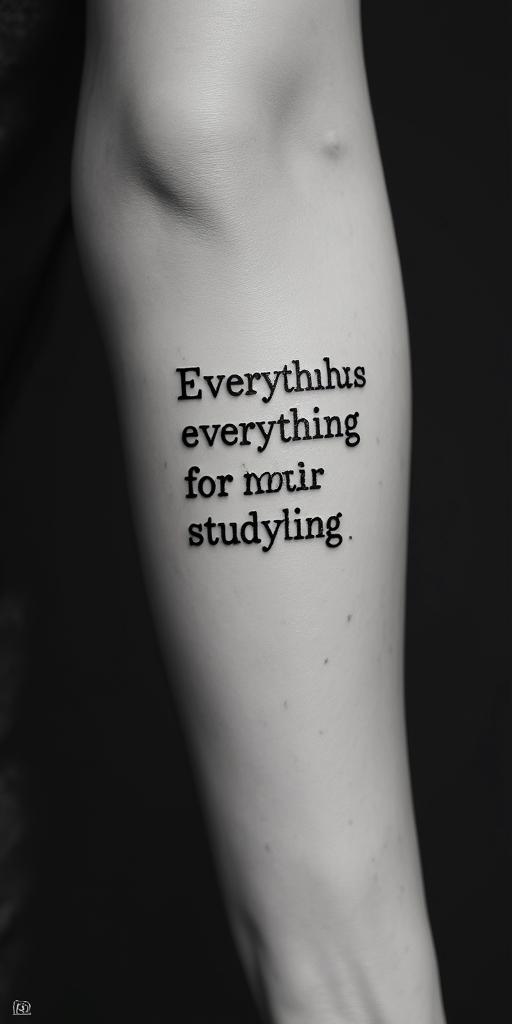Everything for Not Studyingminimalist text-based tattoo, Monospace font ultra-realistic, perfectly placed, high-quality font design, photo-realistic shading, 8k, high quality, finely detailed typograph - Variation 4
