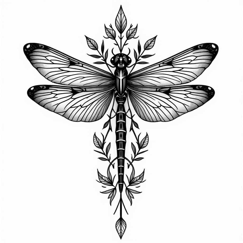 Buddah flowers dragonflyin ornamental tattoo style, featuring intricate symmetrical patterns and floral designs, showcasing highly detailed line work and geometric shapes, creating a sense of elegance and balance - Variation 2