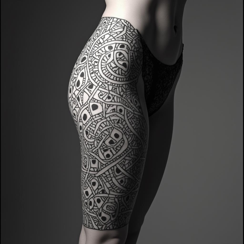 Tribal bandin dotwork style tattoo, complex mandala patterns, interlocking geometric shapes with sharp symmetry, clean lines, sharp angles - Variation 2