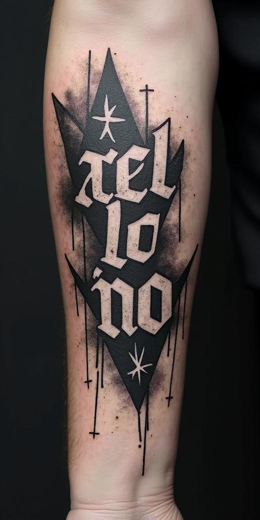 All for not studyingin graffiti style tattoo, featuring bold and dynamic street art elements, spray-paint texture with exaggerated lines and expressive, chaotic brushstrokes, intricate lettering incorporated with graffiti tags, symbols like hearts, stars, and wings - Variation 3