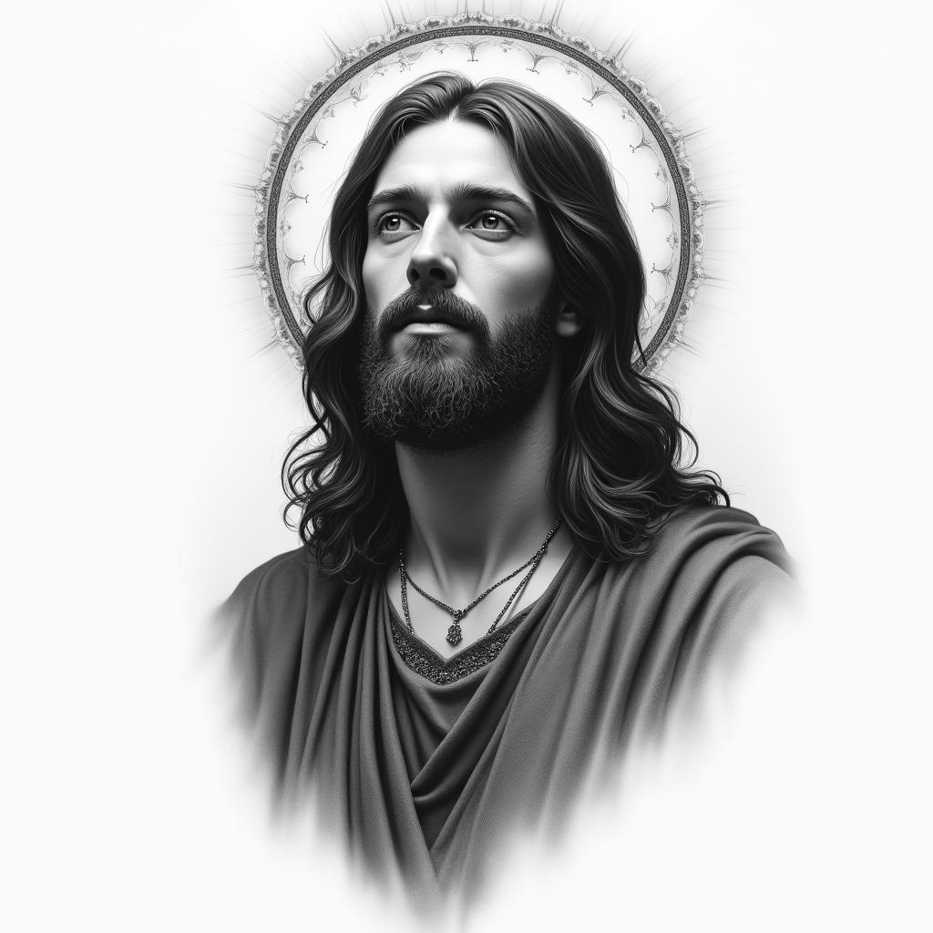 religiousin realism tattoo style, featuring a highly detailed, lifelike, capturing every detail, photorealistic, ultra realistic, intricate shading, smooth and sharp,  