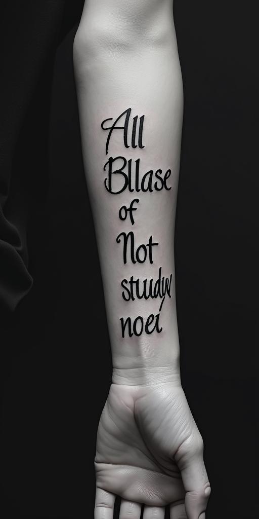 All Because of Not Studyingtext-based tattoo, gothic font ultra-realistic, perfectly placed, high-quality font design, photo-realistic shading, 8k, high quality, finely detailed typography - Variation 2