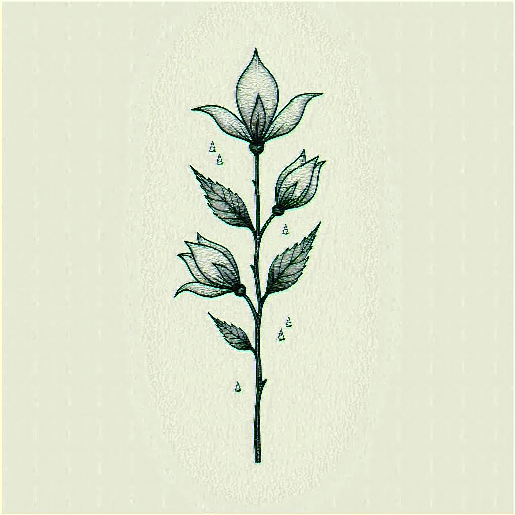 Water Heart Time Magnoliasin minimalist style tattoo, featuring simple shapes and fine lines, with minimal shading and details, tiny triangles, creating a sense of balance and harmony - Variation 3