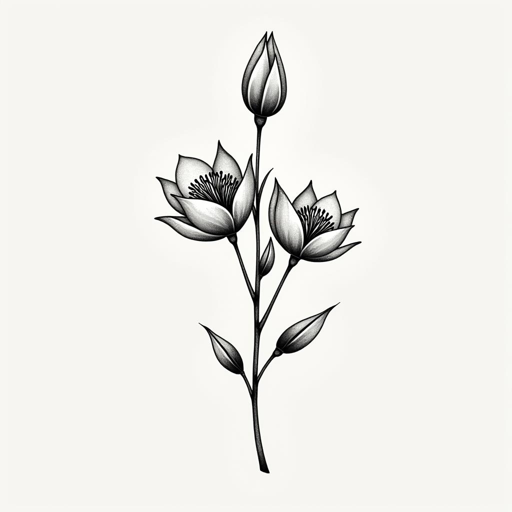 Water Heart Time Magnoliasin minimalist style tattoo, featuring simple shapes and fine lines, with minimal shading and details, tiny triangles, creating a sense of balance and harmony - Variation 1