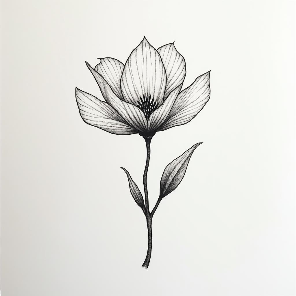 Water Heart Time Magnoliasin minimalist style tattoo, featuring simple shapes and fine lines, with minimal shading and details, tiny triangles, creating a sense of balance and harmony - Variation 2
