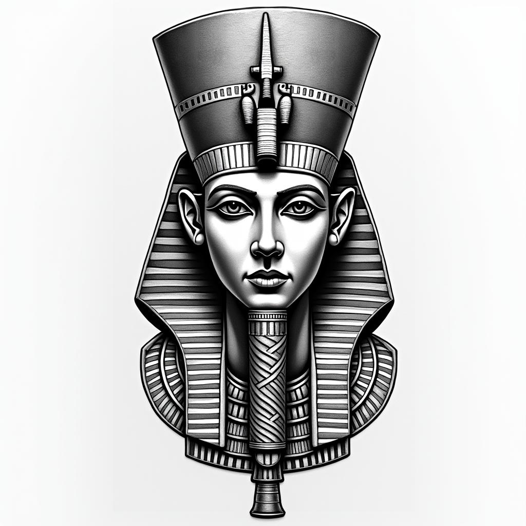 Donnie Thompson 6/15/1990in egyptian style tattoo, bold elements of ancient egyptian culture including a portrait of an Egyptian pharaoh with detailed facial features, in hieroglyphs and symbolic imagery, eye of horus, ankh symbol, scarab beetle - Variation 3