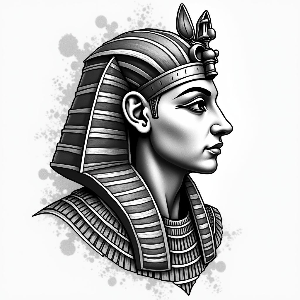 Donnie Thompson 6/15/1990in egyptian style tattoo, bold elements of ancient egyptian culture including a portrait of an Egyptian pharaoh with detailed facial features, in hieroglyphs and symbolic imagery, eye of horus, ankh symbol, scarab beetle - Variation 4