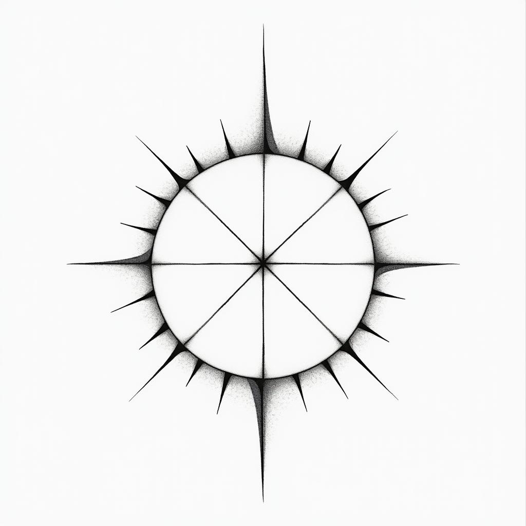 More dial sunin minimalist style tattoo, featuring simple shapes and fine lines, with minimal shading and details, tiny triangles, creating a sense of balance and harmony - Variation 1