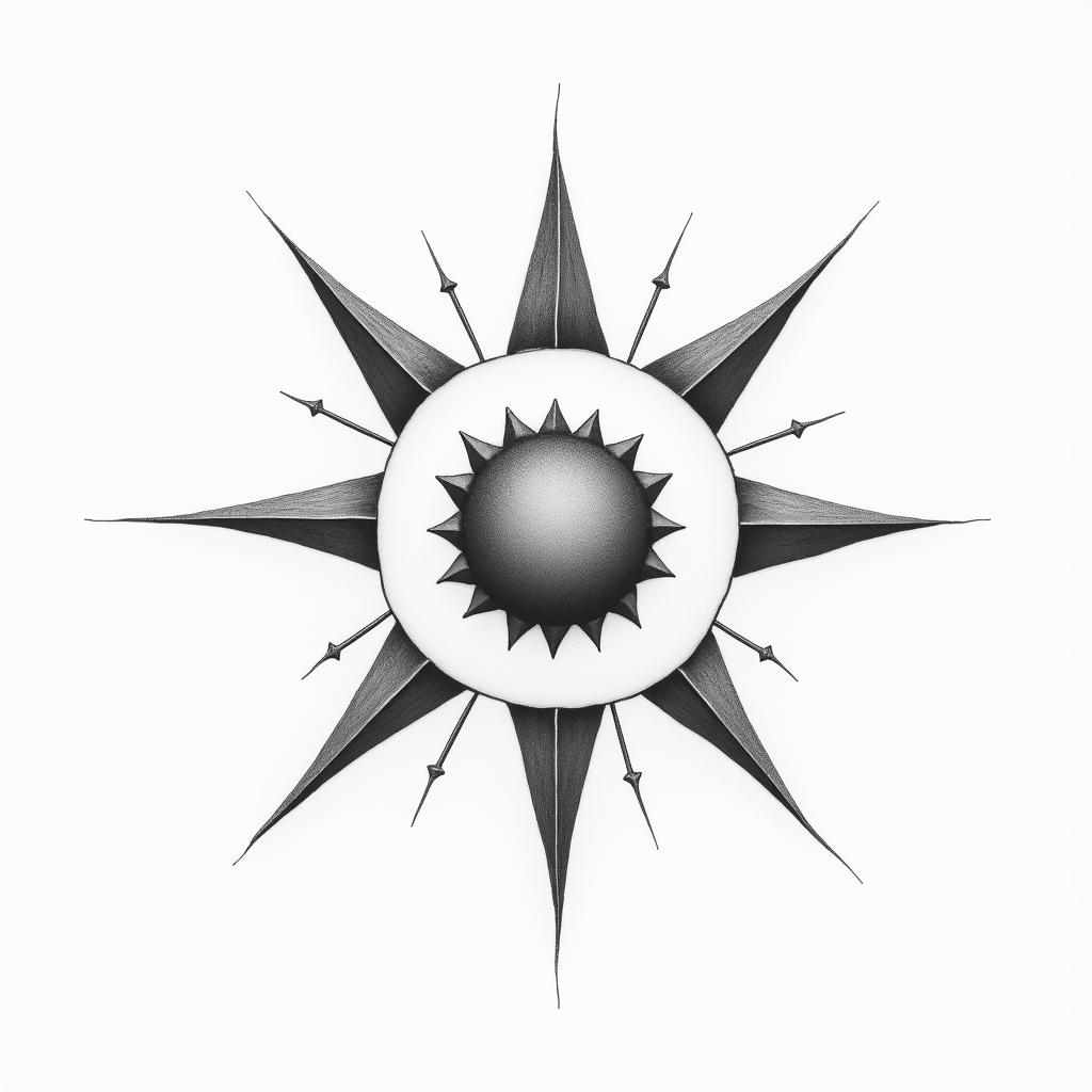 More dial sunin minimalist style tattoo, featuring simple shapes and fine lines, with minimal shading and details, tiny triangles, creating a sense of balance and harmony - Variation 3