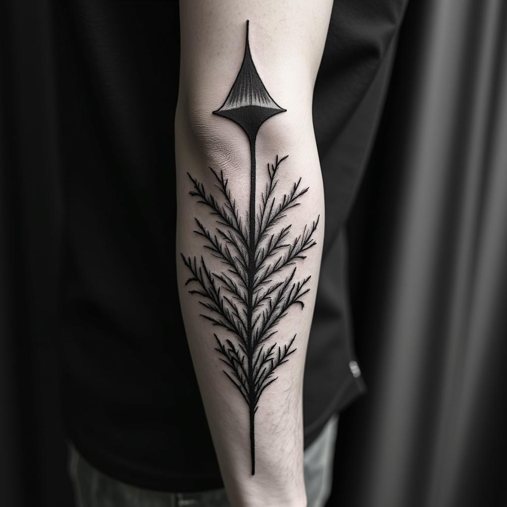 Earth, water, fire, air, herbs, arrowin bohemian style tattoo, 8k - Variation 3