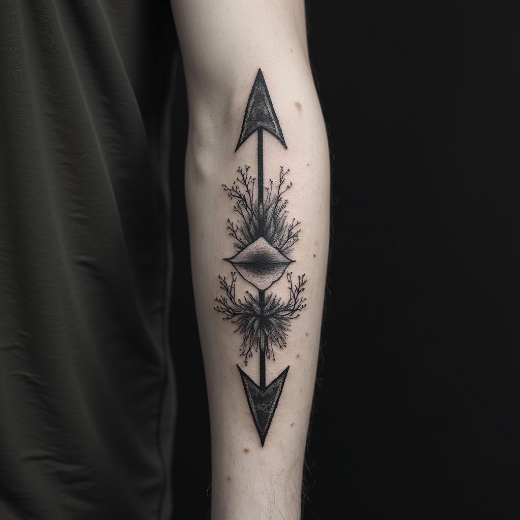 Earth, water, fire, air, herbs, arrowin bohemian style tattoo, 8k - Variation 2