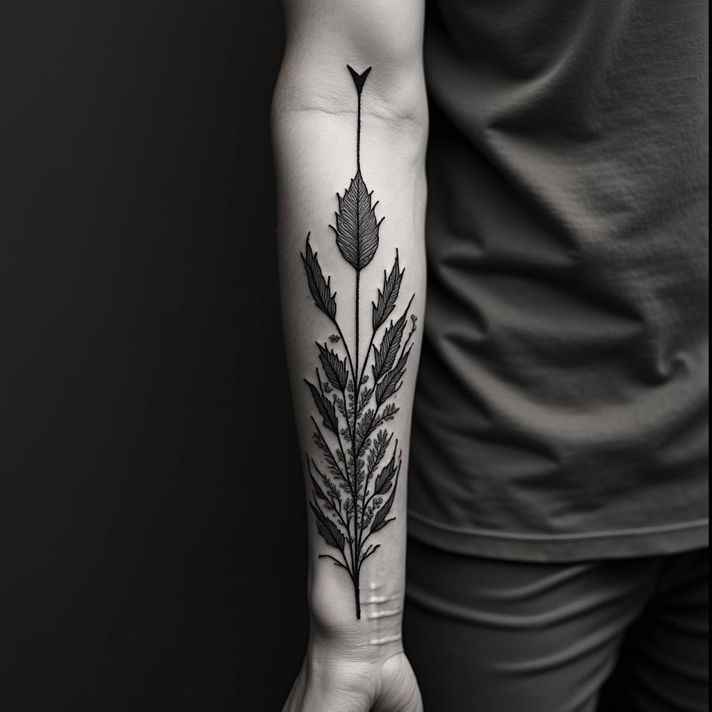 Earth, water, fire, air, herbs, arrowin bohemian style tattoo, 8k - Variation 4