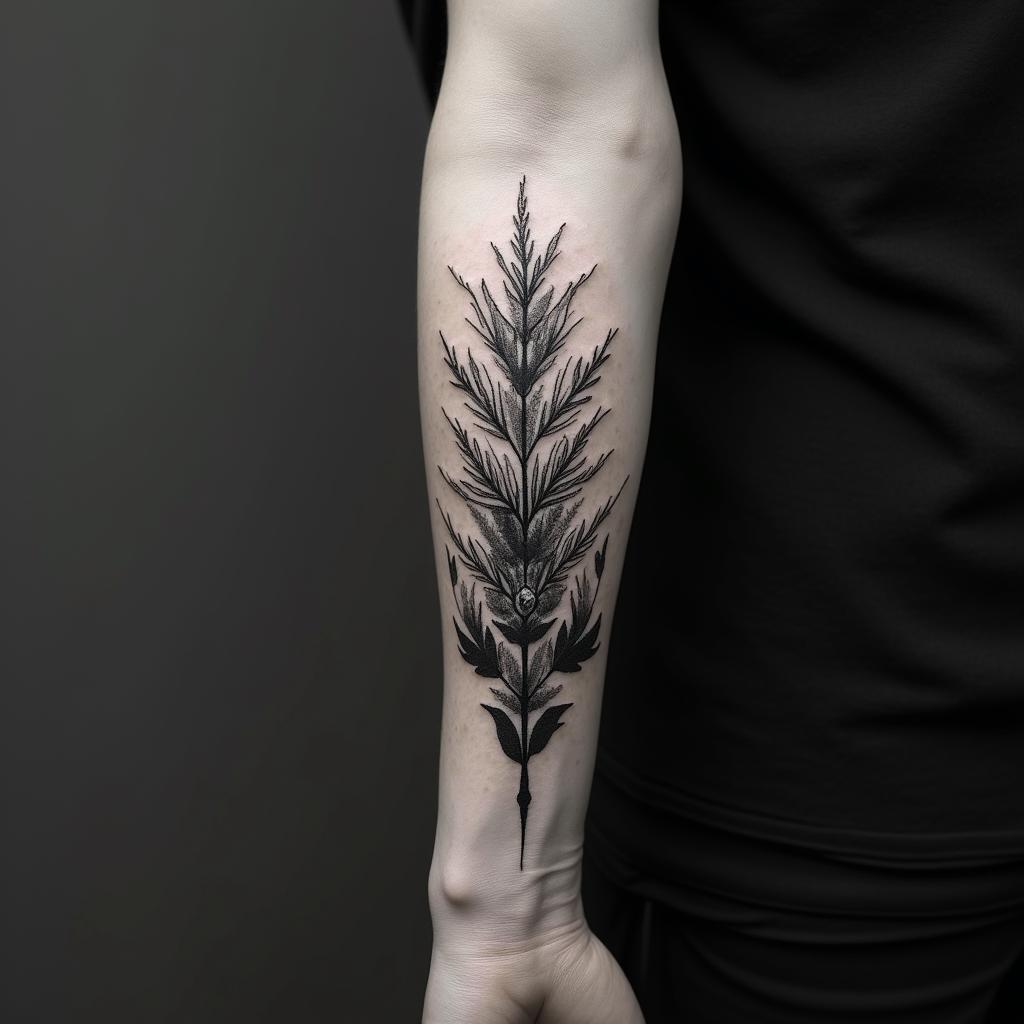 Earth, water, fire, air, herbs, arrowin bohemian style tattoo, 8k - Variation 7