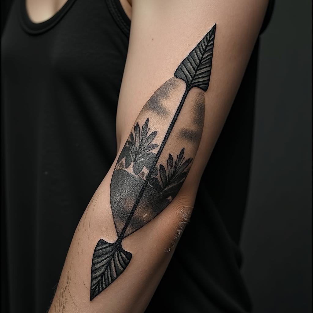 Earth, water, fire, air, herbs, arrowin bohemian style tattoo, 8k