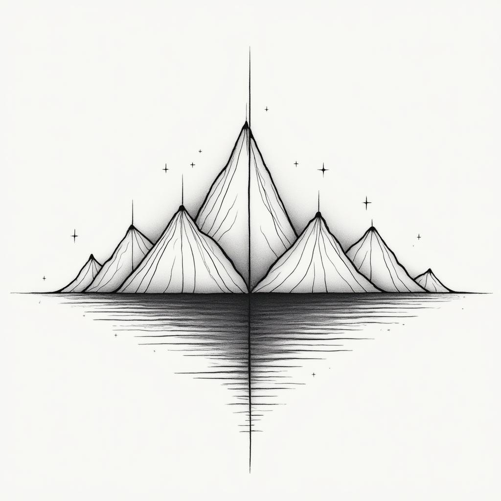 Mountains and Seain minimalist style tattoo, featuring simple shapes and fine lines, with minimal shading and details, tiny triangles, creating a sense of balance and harmony - Variation 4