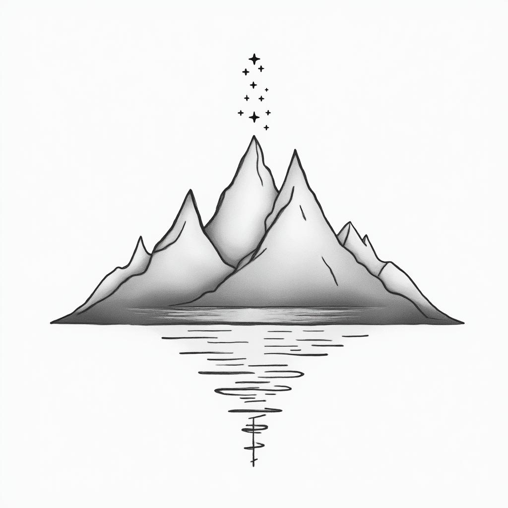 Mountains and Seain minimalist style tattoo, featuring simple shapes and fine lines, with minimal shading and details, tiny triangles, creating a sense of balance and harmony - Variation 1
