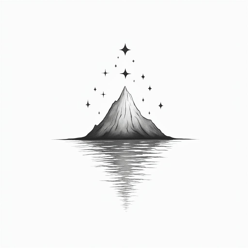 Mountains and Seain minimalist style tattoo, featuring simple shapes and fine lines, with minimal shading and details, tiny triangles, creating a sense of balance and harmony - Variation 3