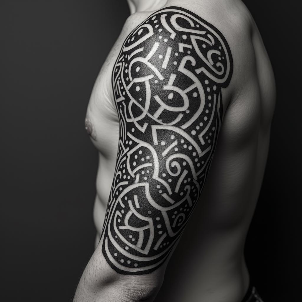 Tribal style to do with Mexican heritagein tribal tattoo style, featuring bold and black geometric shapes, curved lines, intertwine and flow seamlessly, creating a powerful and symbolic design, polynesian and maori styles