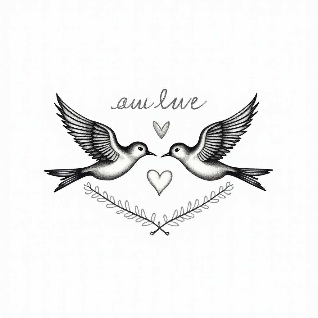 Live sea birdsin Modest style tattoo, featuring soft, delicate line work with simple and meaningful symbols, gentle waves, a heart, evoking a sense of serenity and grace, - Variation 1