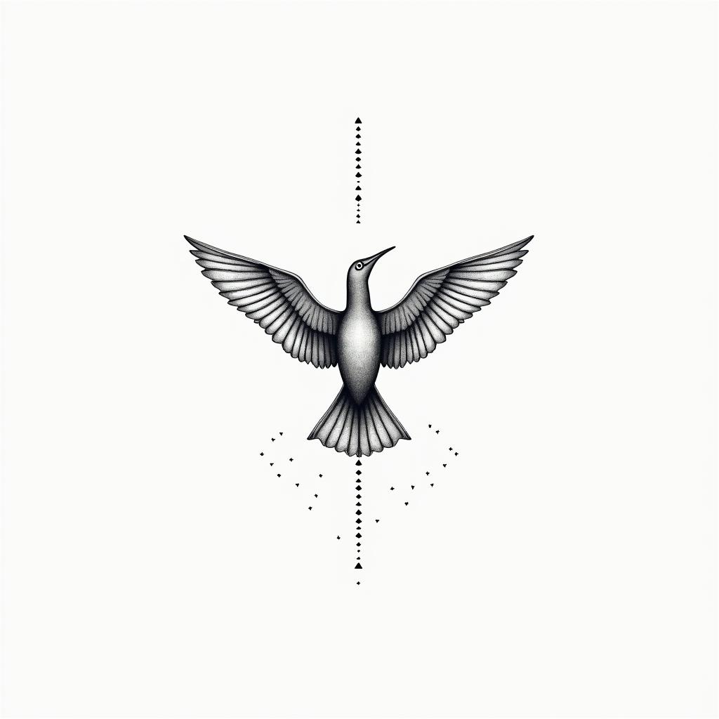 Live sea birdsin minimalist style tattoo, featuring simple shapes and fine lines, with minimal shading and details, tiny triangles, creating a sense of balance and harmony - Variation 1