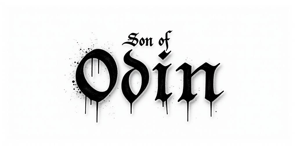 Son Of Odintext-based tattoo, gothic font ultra-realistic, perfectly placed, high-quality font design, photo-realistic shading, 8k, high quality, finely detailed typography - Variation 8