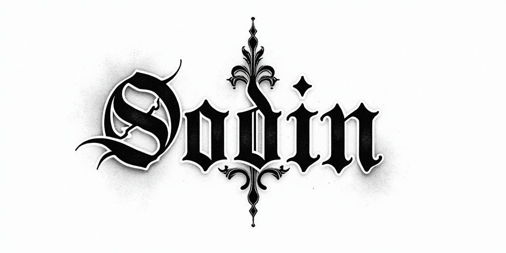 Son Of Odintext-based tattoo, gothic font ultra-realistic, perfectly placed, high-quality font design, photo-realistic shading, 8k, high quality, finely detailed typography - Variation 7