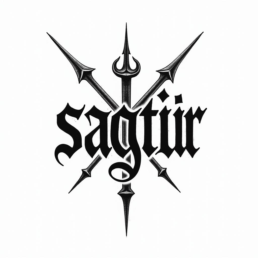 Sagittariustext-based tattoo, gothic font ultra-realistic, perfectly placed, high-quality font design, photo-realistic shading, 8k, high quality, finely detailed typography - Variation 2
