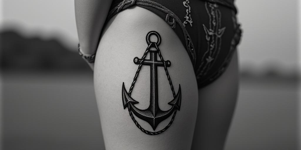 Anchor with nautical rope and compassin bohemian style tattoo, 8k