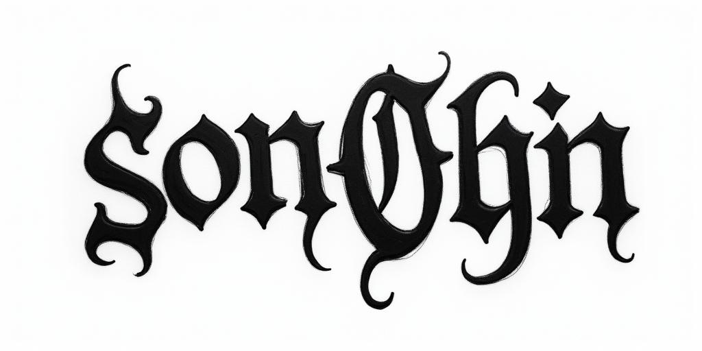 Son Of Odintext-based tattoo, gothic font ultra-realistic, perfectly placed, high-quality font design, photo-realistic shading, 8k, high quality, finely detailed typography - Variation 2