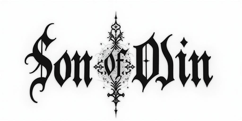 Son Of Odintext-based tattoo, gothic font ultra-realistic, perfectly placed, high-quality font design, photo-realistic shading, 8k, high quality, finely detailed typography