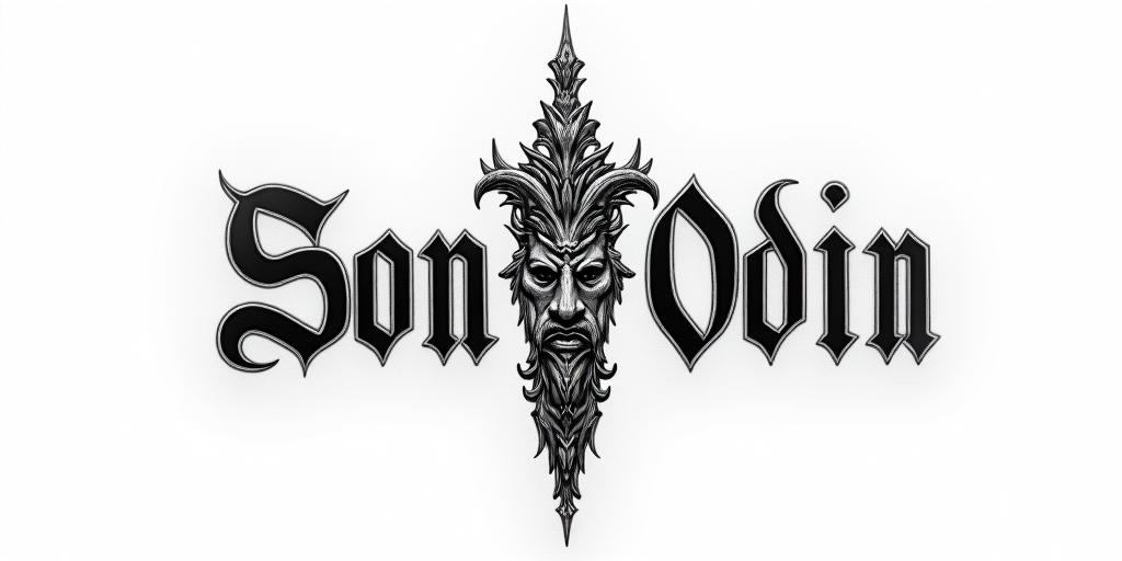 Son Of Odintext-based tattoo, gothic font ultra-realistic, perfectly placed, high-quality font design, photo-realistic shading, 8k, high quality, finely detailed typography - Variation 4