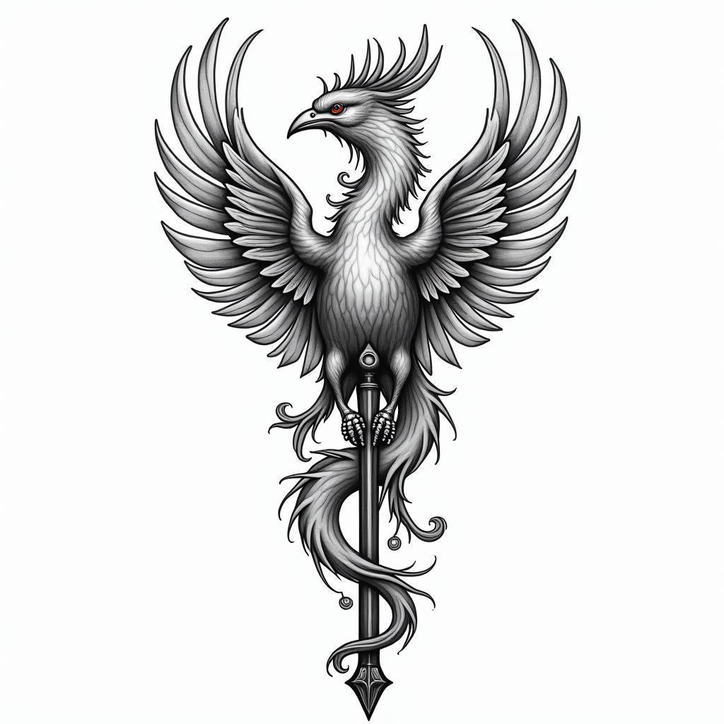 Rod of Asclepius with phoenixin new school tattoo, pop culture, modern, detailed tattoo, illustrative - Variation 4