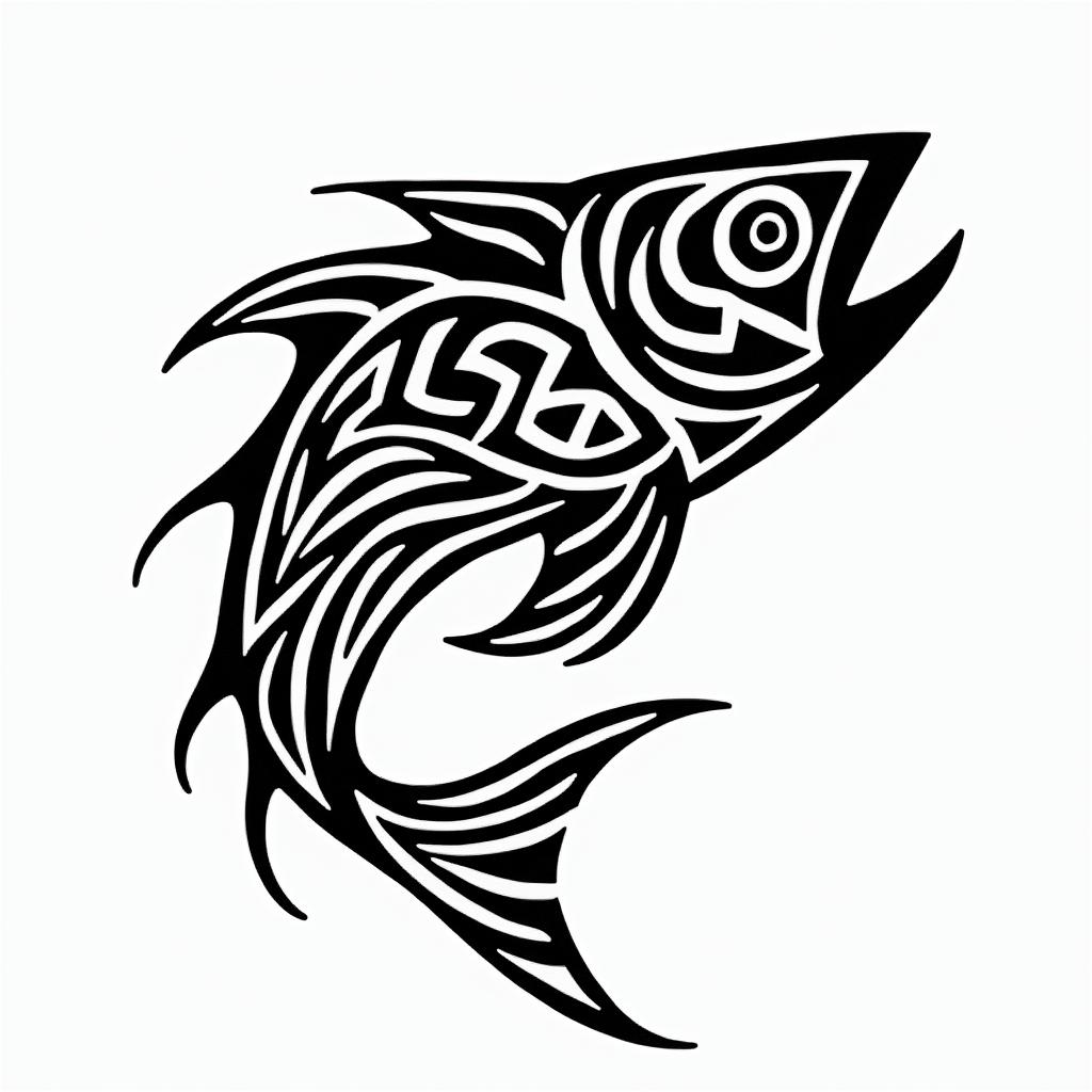 Tarsis, fish, are Borja.in tribal tattoo style, featuring bold and black geometric shapes, curved lines, intertwine and flow seamlessly, creating a powerful and symbolic design, polynesian and maori styles - Variation 2