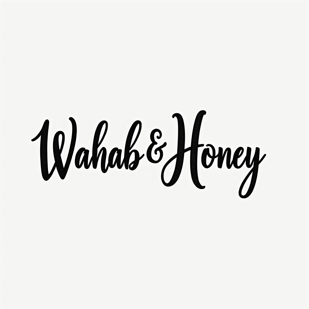 Wahab and Honey names intertwinedminimalist text-based tattoo, Monospace font ultra-realistic, perfectly placed, high-quality font design, photo-realistic shading, 8k, high quality, finely detailed typograph - Variation 4
