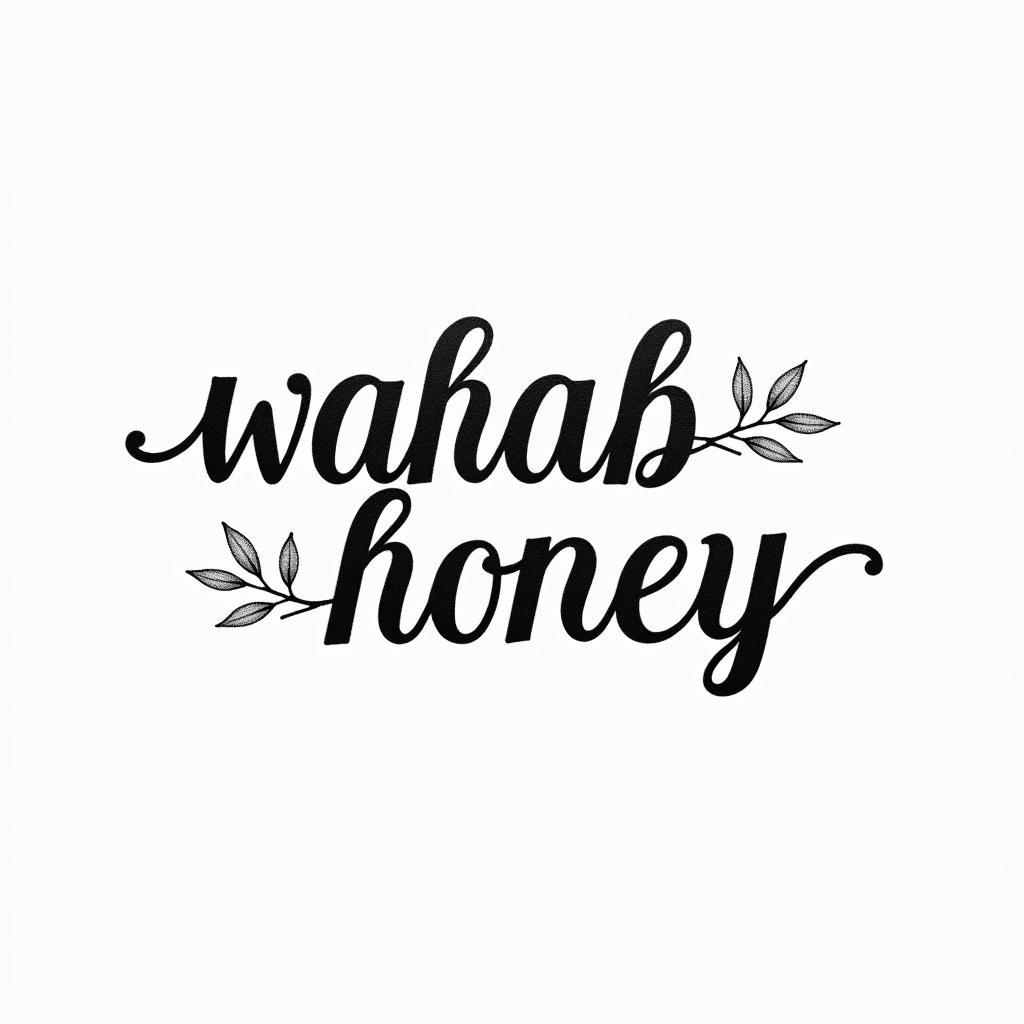 Wahab and Honey names intertwinedminimalist text-based tattoo, Monospace font ultra-realistic, perfectly placed, high-quality font design, photo-realistic shading, 8k, high quality, finely detailed typograph - Variation 3