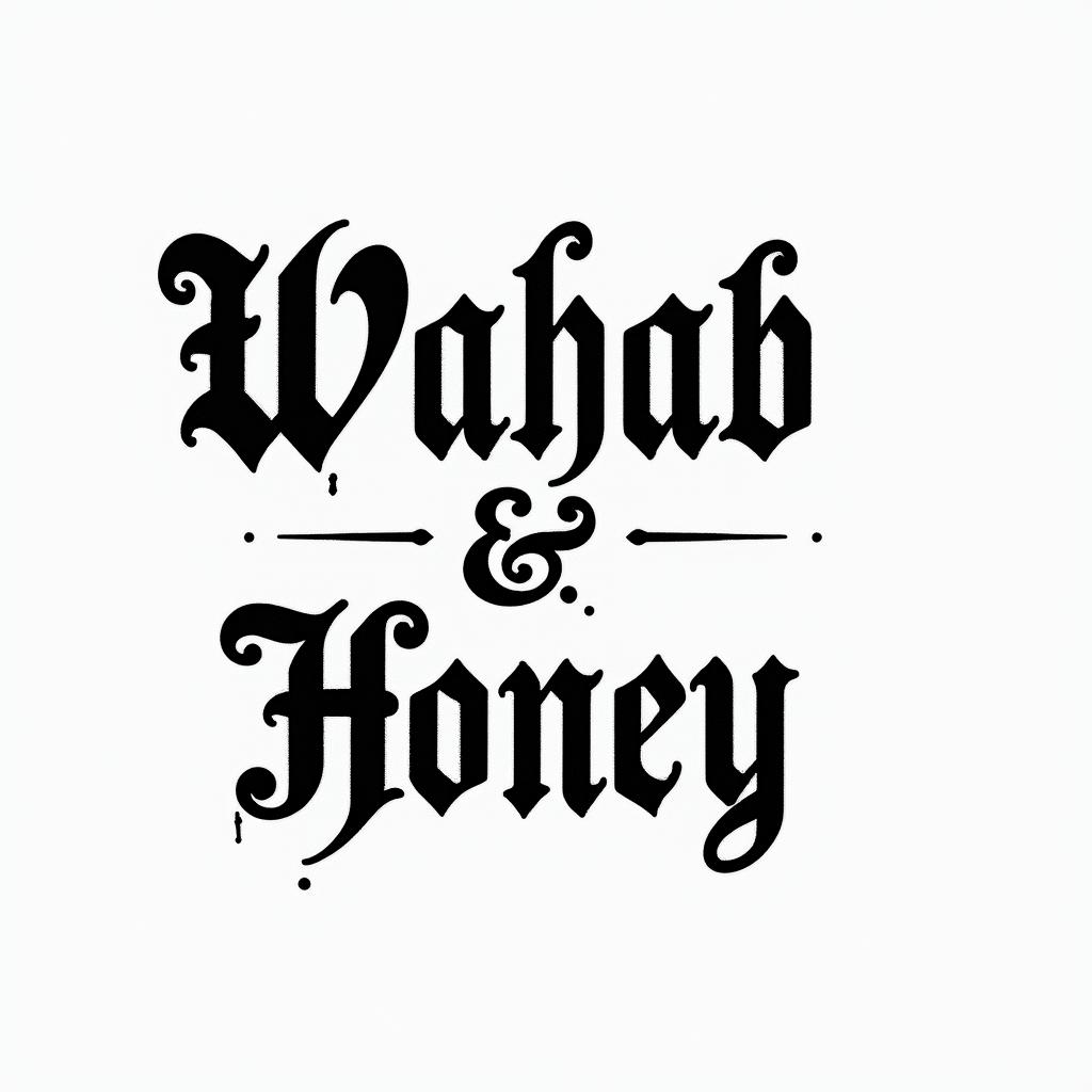 Two names Wahab & Honey joining togethertext-based tattoo, gothic font ultra-realistic, perfectly placed, high-quality font design, photo-realistic shading, 8k, high quality, finely detailed typography - Variation 3