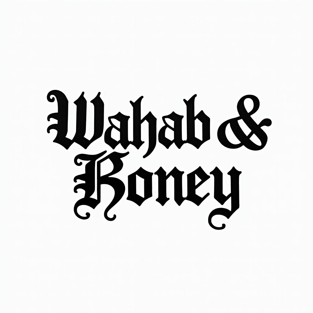 Two names Wahab & Honey joining togethertext-based tattoo, gothic font ultra-realistic, perfectly placed, high-quality font design, photo-realistic shading, 8k, high quality, finely detailed typography