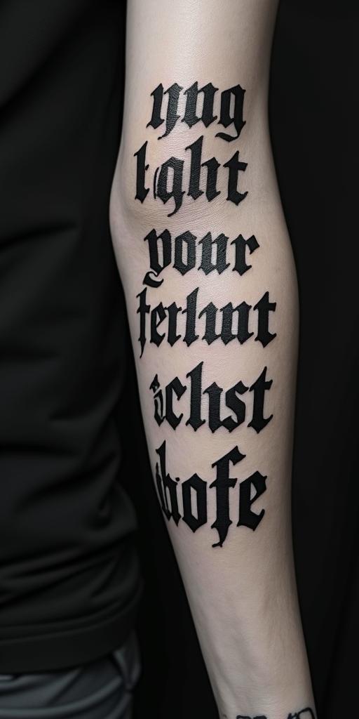 Hernándeztext-based tattoo, gothic font ultra-realistic, perfectly placed, high-quality font design, photo-realistic shading, 8k, high quality, finely detailed typography - Variation 4