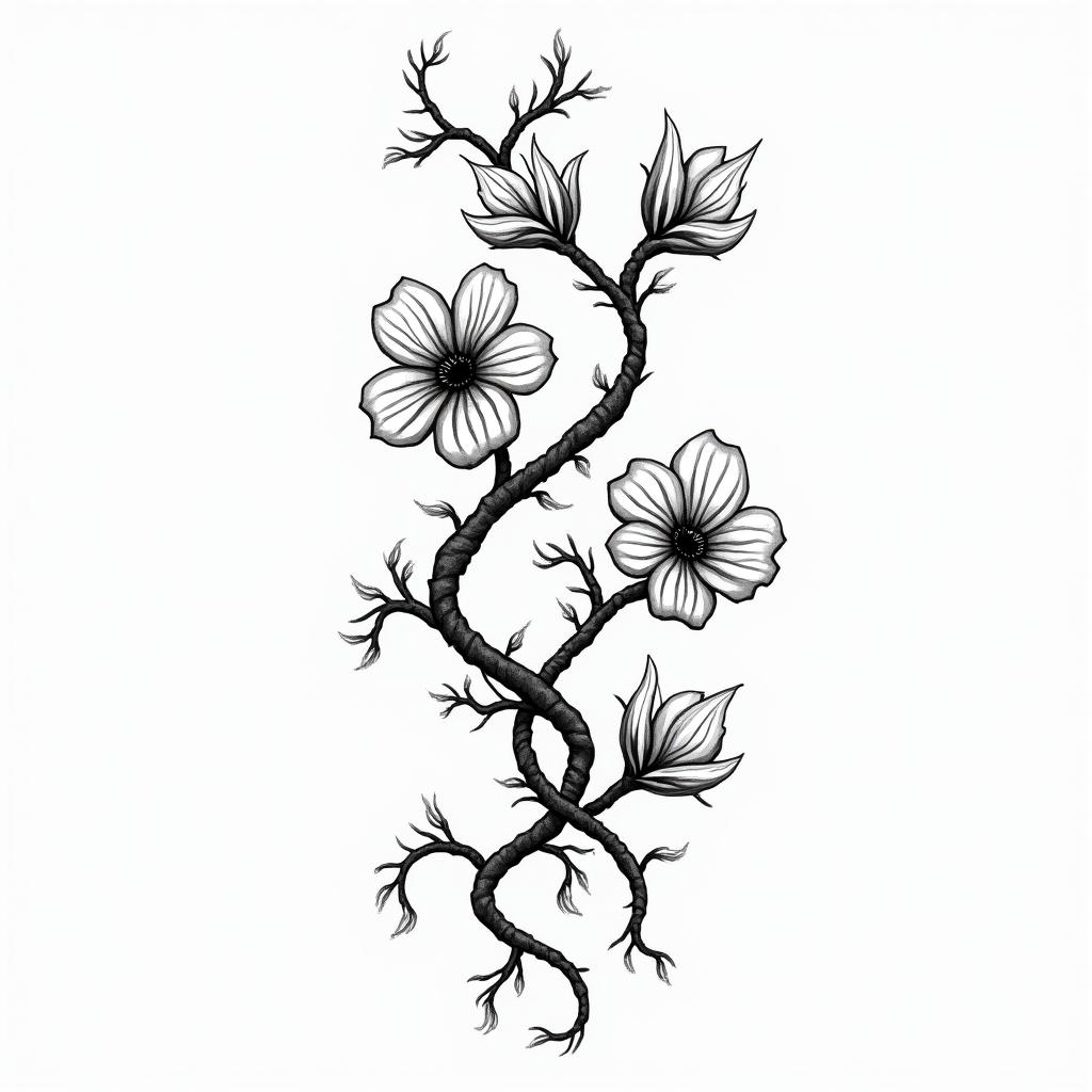 Vines with flowers, very largein 8-bit tattoo style, minimalistic pixel style tattoo, pixel art with simplified shapes and retro gaming visuals, inspired by 8-bit pixel based detailing - Variation 4