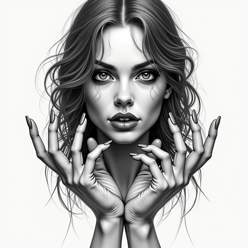 Female witch handsin realism tattoo style, featuring a highly detailed, lifelike, capturing every detail, photorealistic, ultra realistic, intricate shading, smooth and sharp,   - Variation 4