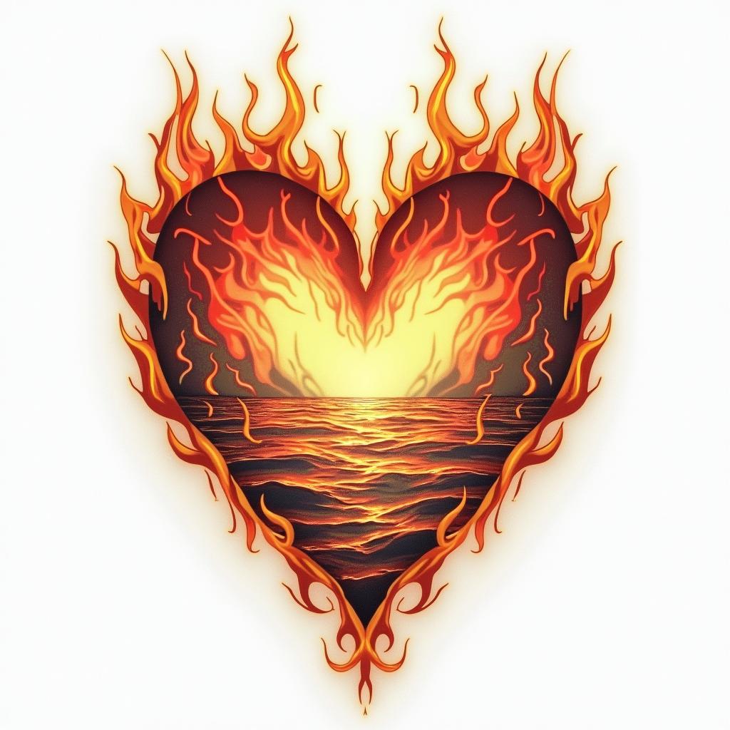 Freedom Love Seain flame tattoo style showcasing fiery elements with dynamic flame patterns, glowing effect of flames, natural colors - Variation 4