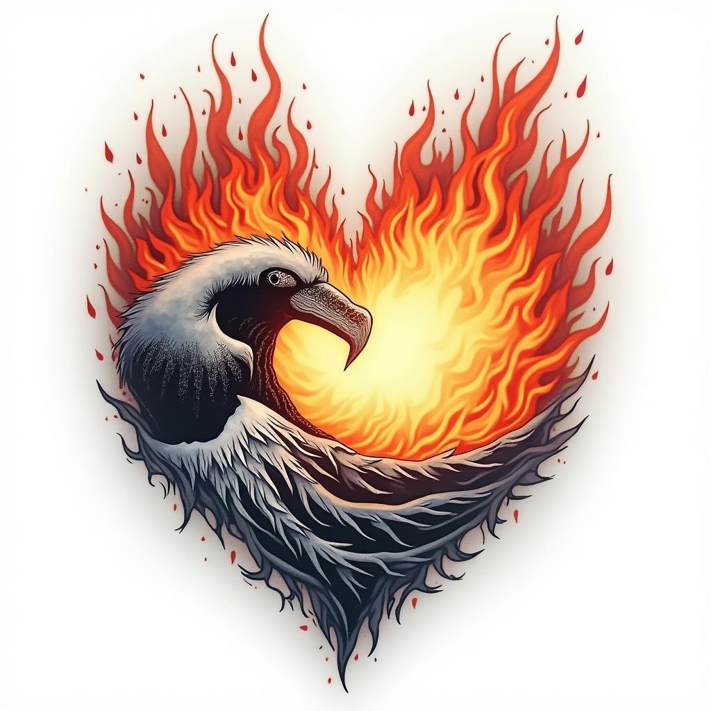 Freedom Love Seain flame tattoo style showcasing fiery elements with dynamic flame patterns, glowing effect of flames, natural colors - Variation 3