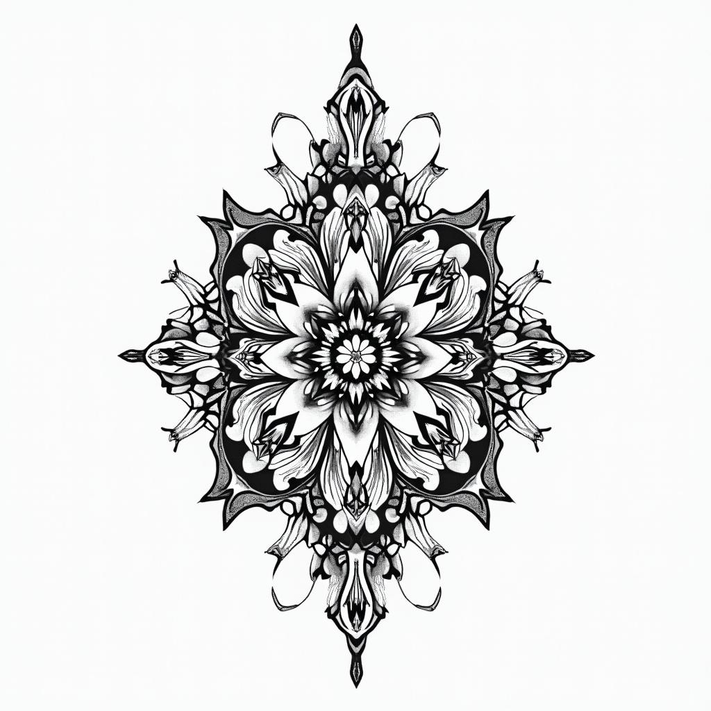 Freedom Love Seain ornamental tattoo style, featuring intricate symmetrical patterns and floral designs, showcasing highly detailed line work and geometric shapes, creating a sense of elegance and balance - Variation 1
