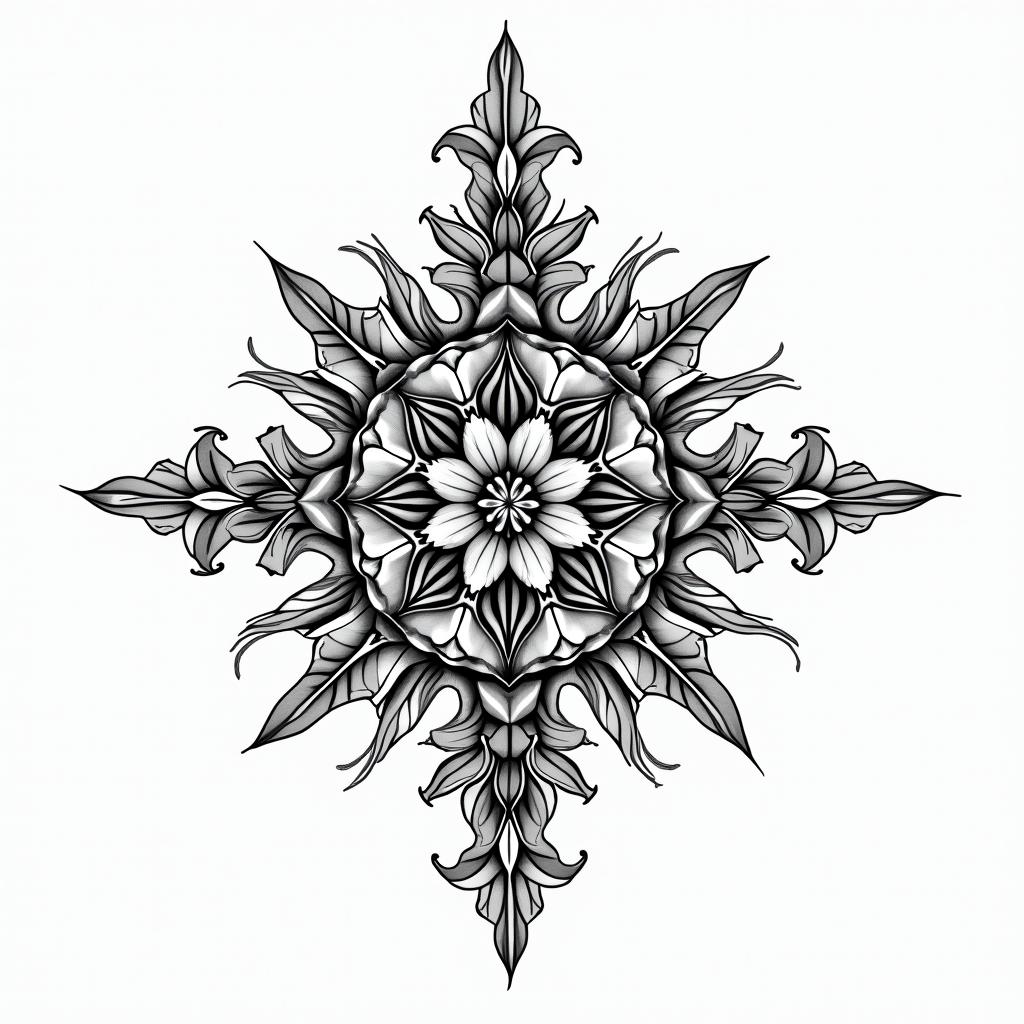 Freedom Love Seain ornamental tattoo style, featuring intricate symmetrical patterns and floral designs, showcasing highly detailed line work and geometric shapes, creating a sense of elegance and balance - Variation 2