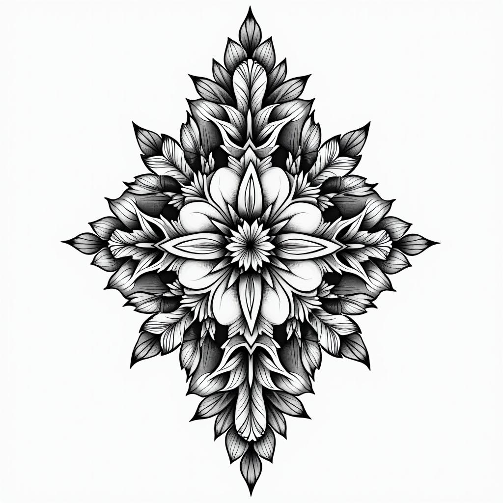 Freedom Love Seain ornamental tattoo style, featuring intricate symmetrical patterns and floral designs, showcasing highly detailed line work and geometric shapes, creating a sense of elegance and balance - Variation 4