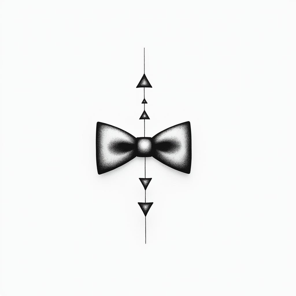 bow tiein minimalist style tattoo, featuring simple shapes and fine lines, with minimal shading and details, tiny triangles, creating a sense of balance and harmony - Variation 1