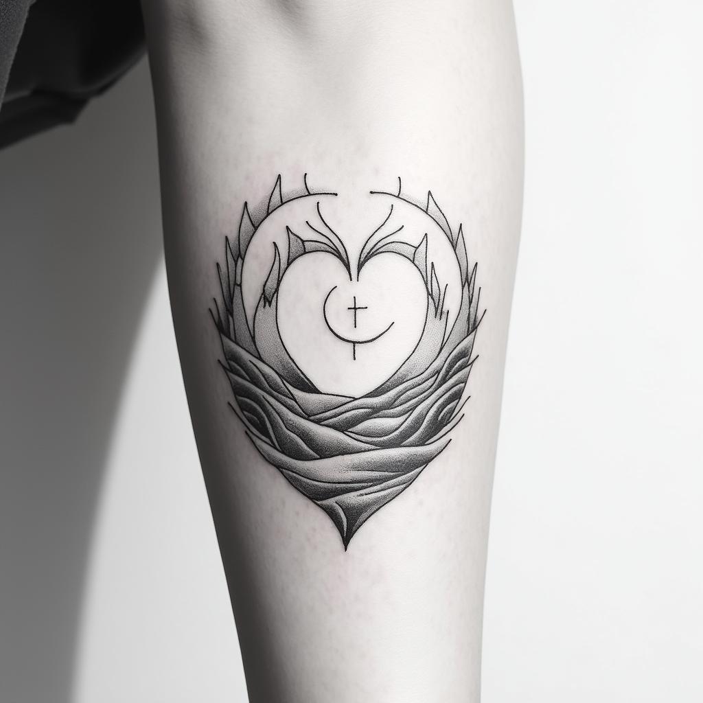 Aston, Gemini, Bournemouthin Modest style tattoo, featuring soft, delicate line work with simple and meaningful symbols, gentle waves, a heart, evoking a sense of serenity and grace,